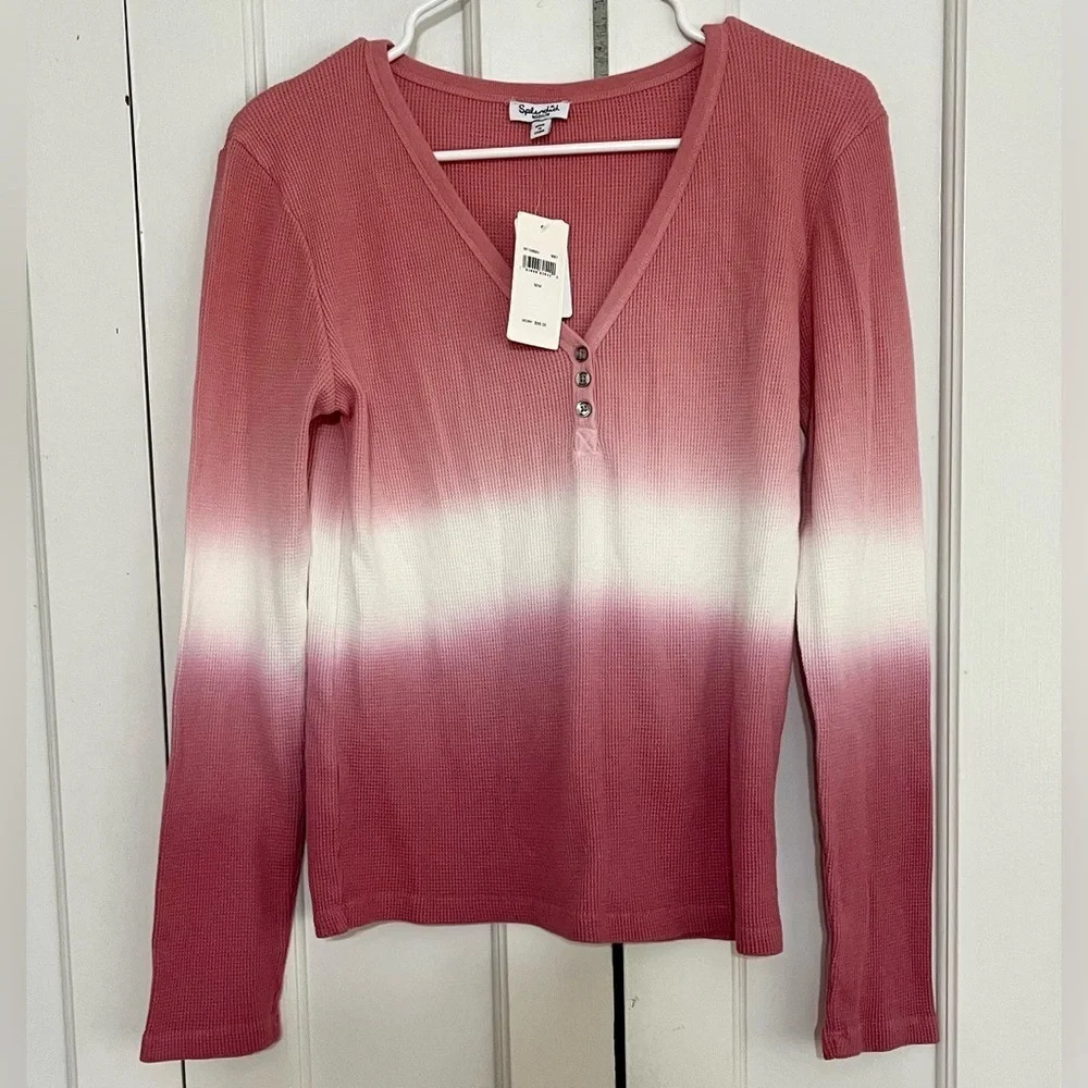 Splendid Waffle Knit Henley Top in an ombré pink - Picture 3 of 5